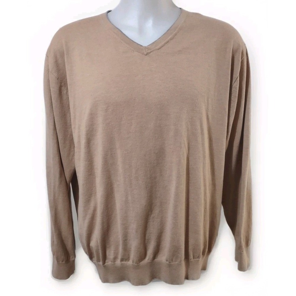 Claiborne V-Neck Sweater 2XL Norm Core Cabin Core Brown Relaxed Fit Pullover Men